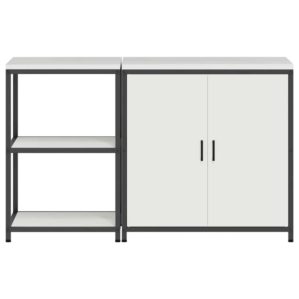 Küchenzeile 150 x 50 x 92 cm Weiß Kaltgewalzter Stahl mit 2 Türen und 4 Regalen Modernes Küchenregal & Küchenschrank Set für Küche Esszimmer