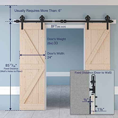 Image of SmartStandard 24in x 84in Sliding Barn Wood Door Pre-Drilled Ready to Assemble, DIY Unfinished Solid Spruce Wood Panelled Slab, Interior Single Door, Natural, Frameless K-Shape (Fit 4FT Rail)