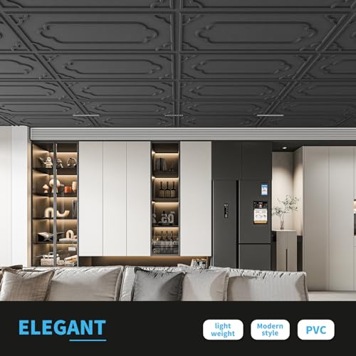 Image of Art3d Decorative PVC Drop Ceiling Tiles, 24 x 48 Inch, 12-Pack, Black