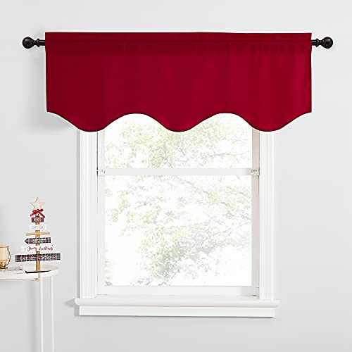 Nicetown Window Valances For Kitchen, Solid Rod Pocket Waterproof Farmhouse Short Small Curtain Valance For Living Room/Bedroom/Christmas, 52" Width X 18" Length, Red, 4 Pieces #TOP7