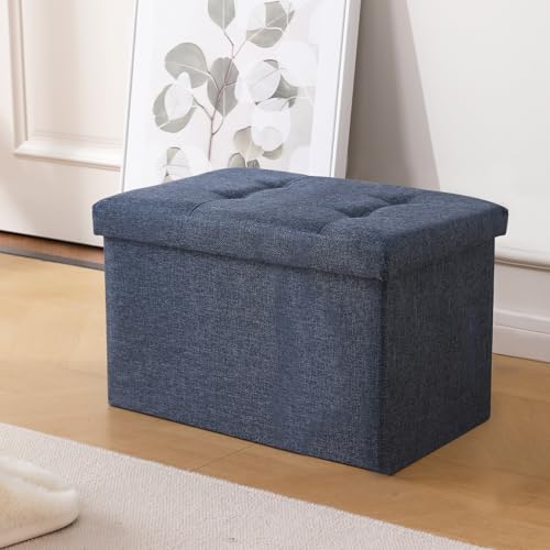 Image of Storage Ottoman Bench Foldable Footrest Foot Stool, 16 inch Fabric Beige