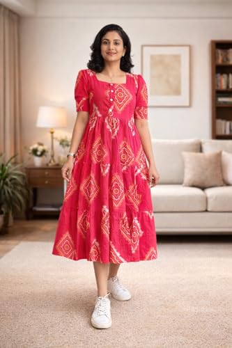 Image of Rayon Printed Midi Dress Comfortable Casual & Ethnic Wear