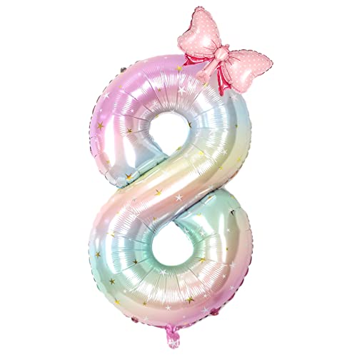 Image of Happy birthday Big Number Balloons Foil Birthday Balloon Number Balloons Happy Birthday Party Decorations Kids and Wedding Party Supplies (Pink 8)