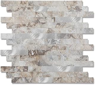 Yipscazo Peel and Stick Stone Metal Tile Backsplash, Stick on Tiles for Backsplash Kitchen, Bathroom, Laundry Room, Camper, Fireplace (12'' X 12'', 5 Sheets in Carla with Gold)