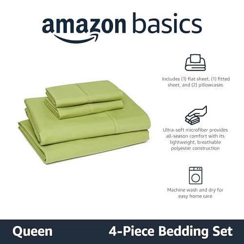 Image of Amazon Basics Lightweight Super Soft Breathable Microfiber 4-Piece Bed Sheet Set, Queen, Oliver Light, Solid
