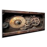 islandburner Prime Bild auf Leinwand Alte rostige Zahnräder und Holzkasten für Werkstatt Technikliebhaber Maschinenbauunternehmen Bilder Wandbilder Poster