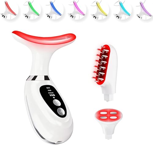 Multifunctional-Red-Light-Therapy-for-Face and Neck-Eye-Head Massager,7 Colors Skin Rejuvenation Lifting Facial Massager for Toning,Glow Boost,Wrinkle&Dark Circle Reducer (White)