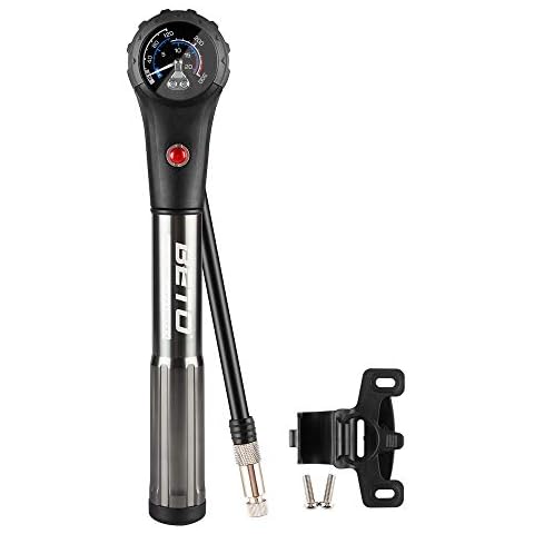 Beto Bike Tire/Shock Pump MTB, 300psi High Pressure for Rear Shock & Suspension Fork, Mountain Bike/Motorcycle, Schrader & Presta Valve Adapter, with Dial-Gauge/Bleed Valve/Mounting Bracket Cover