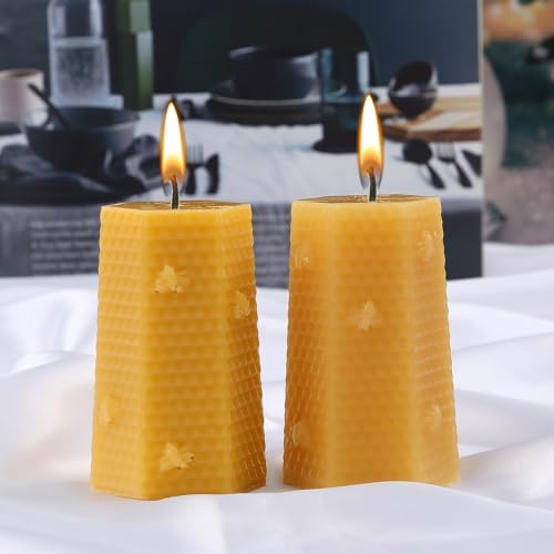 Beeswax Pillar Candles Set of 2, Beeswax Candles Clearance