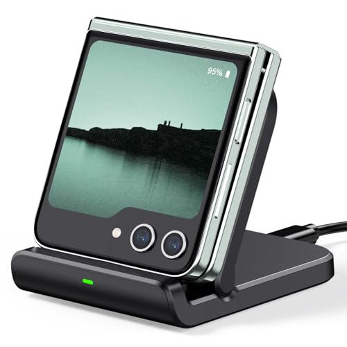 Trådlös laddare för Samsung Galaxy Z Flip 7, Vikbar Snabb laddningsstativ för Galaxy Z Flip 7 FE/6/5/4/3, Motorola Razr 60 Ultra/60/50/40, SwanScout 501S (Ingen adapter) (Svart)