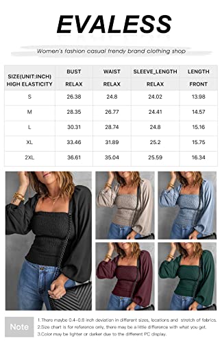 Evaless Women's Bishop Sleeve Square Neck Top - Sexy Casual Spring Summer Blouse, Off-Shoulder Fashion 2023, Apricot, Large #TOP6