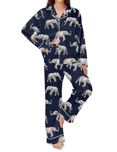 Image of SHESHOW Satin Pajamas Set for Women Set Long Sleeve Button Down Pjs Sets 2 Piece Loungewear Animal Sleepwear XS-XXL