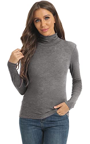 Image of Women's Casual Long Sleeve Turtleneck Tops Slim Fitted Lightweight Base Layer Shirts