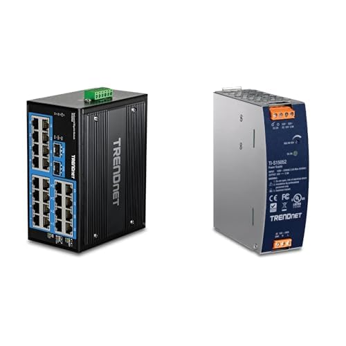 Image of TRENDnet Bundle 26-Port Hardened Industrial Gigabit DIN-Rail Switch, TI-G262, 150W, 52V DC, 2.89A AC to DC DIN-Rail Power Supply, TI-S15052