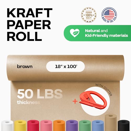 Image of Brown Kraft Paper Roll 18 inch x 1200 inch (100 feet) with Cutter - USA-Made Gift Wrapping Paper for Packing, Moving, Shipping & Crafts /Arts - 100% Recyclable Natural Craft Material by IDL Packaging