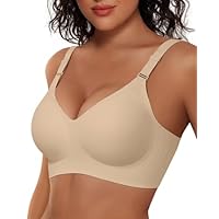 Vertvie Womens Wireless Bras No Underwire Push Up Bra Seamless Supportive Full Coverage Everyday Bras Regular and Plus Size(Semolina,Large)