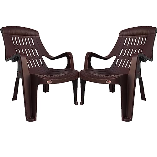 Image of SkyGlamour Supreme Comfy Relax Plastic Arm Chair | Comfort Plastic Chair for Living Room, Garden, Home, Indoor and Outdoor Use | Plastic Chair Set of 2 |Color: Globus Brown; Set of 2 Chairs
