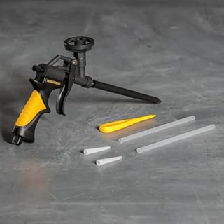 TOUGH MASTER Foam Gun Professional Heavy Duty Aluminium Foaming Gun with Double PTFE Protection Stainless Steel Tube and Needle Spray Applicator with x2 Plastic Nozzles x2 Plastic Extension Tubes