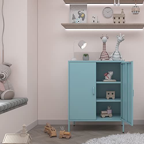 Washsemba 2 Door Metal Storage Cabinet With Doors And Shelves,Steel Accent Locker Style Cabinet,Metal Accent Locker For Living Room,Kitchen,Home Office,Garage (Blue) #TOP6