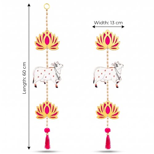 Image of JH Gallery Pichwai Cow Lotus - Ganesh Chaturthi Decoration Items for Home, Handmade Ganpati Makhar & Mandap Backdrop, Temple & Wall Hanging Decor (26 Inch, Pack of 4)