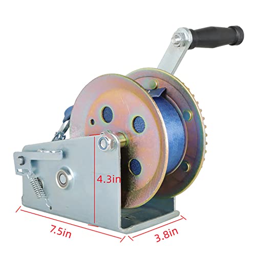 Liguvcy 3500Lbs Crank Manual Winch For Atv Ship Trailer Truck Car With Nylon Blue Polyester Belt #TOP3