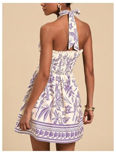 Image of SOLY HUX Tropical Vacation Dress for Women Halter Tie Backless Sundress Sleeveless A Line Short Summer Dresses