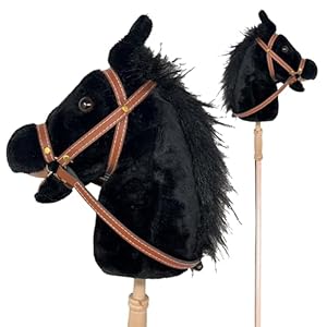 Stick Horse | Plush Handcrafted Hobby Horse Stick Pony Provides Fun Pretend Play for Toddlers & Preschoolers | Handsewn, Sturdy Wood, and Sound Effects (Black)