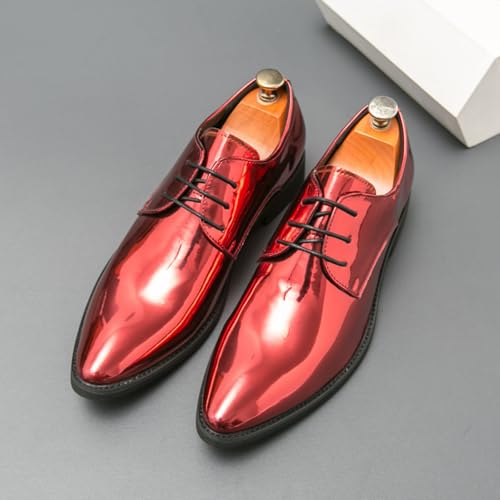 Mens Retro Shiny Patent Leather Lace-Up Dress Oxfords Shoes Pointed Toe Chunky Heels Non-Slip Casual Shoes for Business Casual Dress Prom Party4