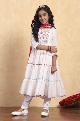 Image of Biba Girls 3 /4 Sleeve 100% Cotton Round Neck Kurta Set