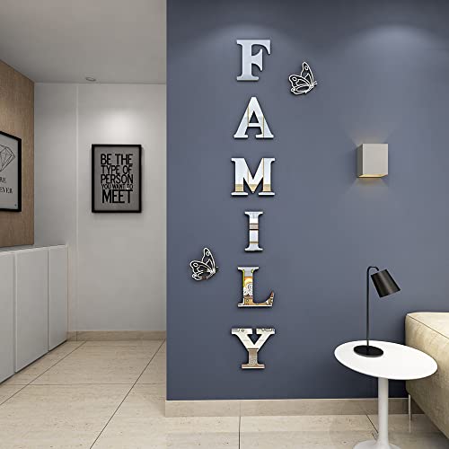 Doeean Family Wall Decor Letter Signs Acrylic Mirror Wall Stickers Wall Decorations For Living Room Bedroom Home Decor Wall Decals (Silver, 61 X 23) #TOP4