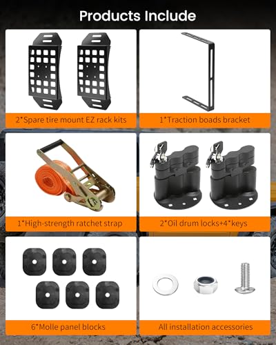 Image of 2 Pcs Lockable Universal Quick Release Spare Tire Mount with Ratchet Strap, Molle Panel Tire Mount with Oil Drum Lock and Vehicle Tow Plate Mount, Steel, Fit for 30 inch - 40 inch Diameter Tires | Molle Panel Tire Mount with Oil Drum Lock and Vehicle Tow Plate Mount, Steel, Fit for 30 inch - 40 inch Diameter Tires