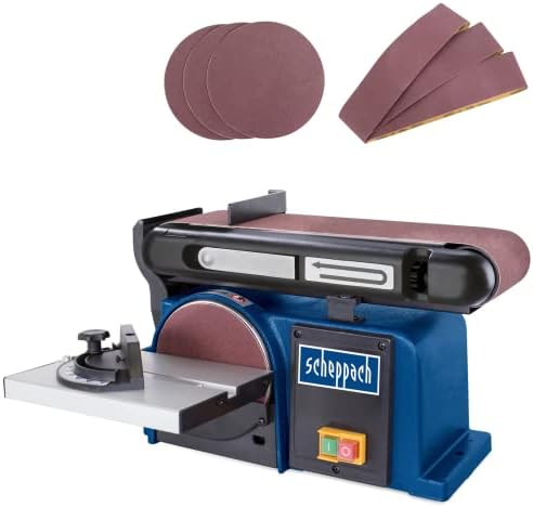 Bild 5 - Scheppach Band-Tellerschleifer BTS900 mit 18 tlg. Schleifset | Schleifmaschine 370W | 230V | 2850 min-1 | Schleifteller Ø 150mm | inkl. 12x Schleifpapier / 6x Schleifband | Bandschleifer Schleifgerät