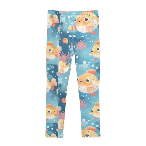 Boccsty Cute Pufferfish Pattern Bubble Girls Leggings Kids Yoga Pants Dance Active Tights 4T2