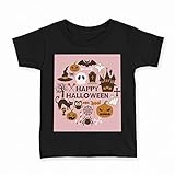 [igsticker] プリント Tシャツ キッズ 子供 150 サイズ size おしゃれ クルーネック 黒 ブラック t-shirt 015418 ハロウィン カボチャ お菓子 英字 おばけ