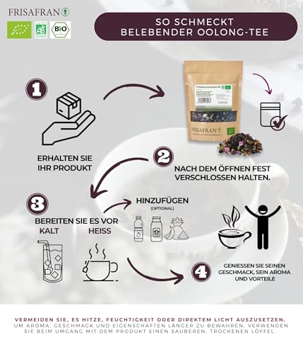 FRISAFRAN | Oolong Bio Energie Tee 200g | Reinigend | Verjüngend | Oolong Tee | Teeblätter | Oolong Tee Lose | Oolong Tee Beutel | Gesunder Aufguss | Oolong Tee Zum Abnehmen | Oolong-Kräuteraufguss
