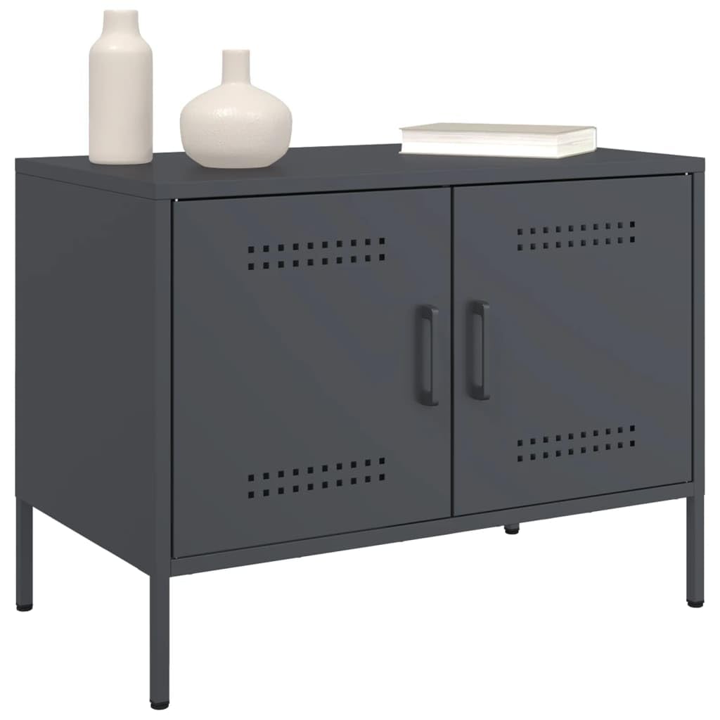 Mobile TV antracite in acciaio, 68 x 39 x 50,5 cm, con 2 scomparti, salvaspazio, per soggiorno, camera da letto, home theater, moderna credenza bassa con spazio e ripiano