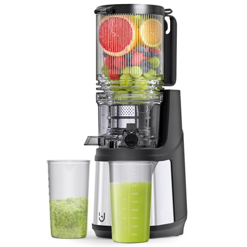 Image of EanOruus Cold Press Juicer, 5.8" Wide Feed Chute Juice Extractor Machine with 400W, High Juice Yield, Slow Masticating Juicer for Whole Vegetables & Fruits, Gray-Stainless Steel