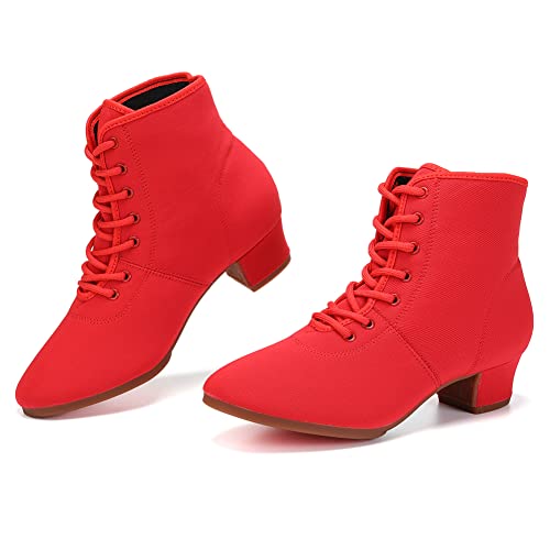 HROYL Women's Latin Dance Boots Low Heel Close Toe Ballroom Tango Performance Practice Teaching Dancing Shoes,LHD-GBNJB3