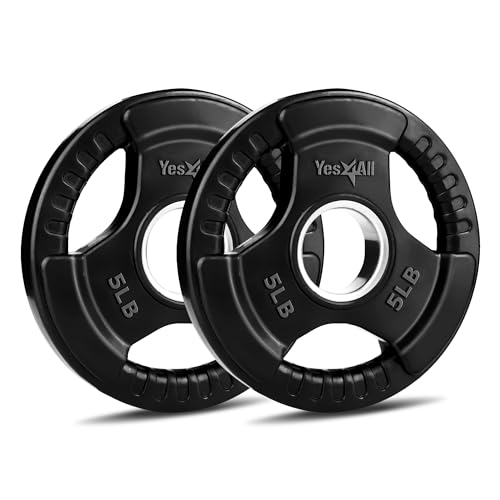 Yes4All Rubber Grip Plates for Barbell, 2-Inch Weight Plates for Weightlifting and Strength Training in Home Gym (Single, Pair and Set)