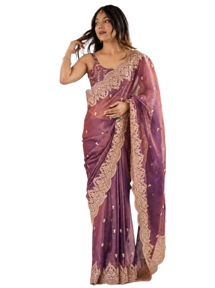 Shree Rangam Women’s Satin Silk Embroidery Work Saree with Unstitched Blouse Piece Kamini Design-picture-12