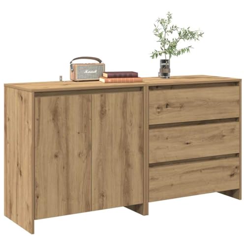 Brokky 3329178 2 Piece Sideboard Artisan Oak Engineered Wood Wooden Standing Side Cabinet Unit for Living Room Kitchen Hallway