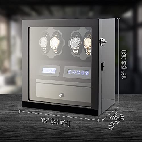 Image of 4 Watch Winder with 5 Watch Storage Space, LCD Display, Touch Control and Interior Light