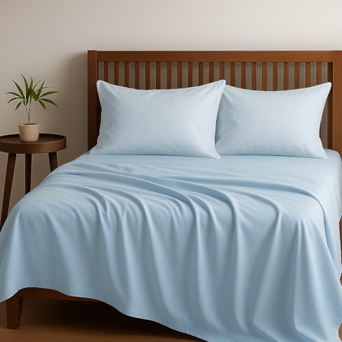 Bhoomi Impex Flat Bedsheets/Chadar Hotel Luxury 1800 GSM Brushed Microfiber Flat Bedsheet Comes with 2 Pillow Cover-Queen Size_Light Blue Solid