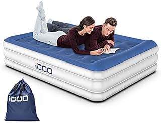 iDOO Queen Size Air Mattress, Inflatable Bed with Integrated Pillow, Comfortable Blow Up