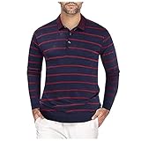 Chejarity Herren Classic Poloshirt Langarm Baumwolle Polohemd Atmungsaktiv Gerippter Kragen Polo Arbeitsshirt Gestreift Polo Golf Wintershirts