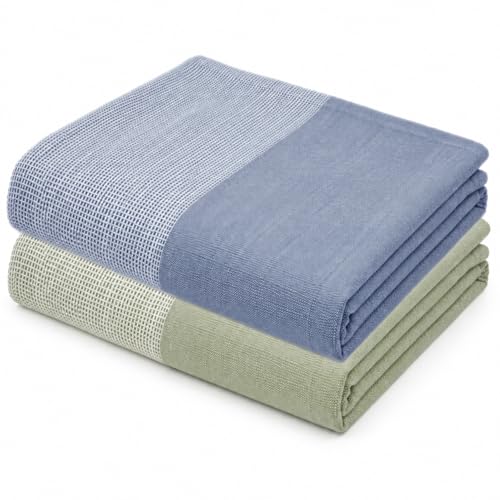 Thirsty Towel by Doctor Towels, Bamboo Bath Towel Slub 250 GSM | Pack of 2 Quick Dry & Ultra Soft | Antimicrobial Bamboo Towels for Bath Large Size 75 x 150 cm for Men & Women – Denim, Green