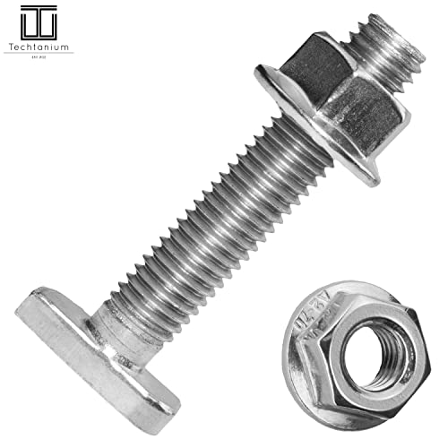 Techtanium® Hammerkopfschrauben M8 x 25 mm [für Montageschiene Typ 28/15] inkl. Flanschmuttern M8 aus Edelstahl A2 (10 Stück) | Ankerschrauben & Sechskantmuttern mit Flansch | DIN 6923
