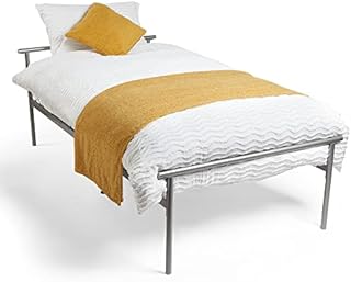 VonHaus Single Bed Frame - Solid Metal Single Bed Frame - Modern 3ft Bedstead for Bedroom - Strong & Durable Slatted Base - Easy to Assemble - Silver