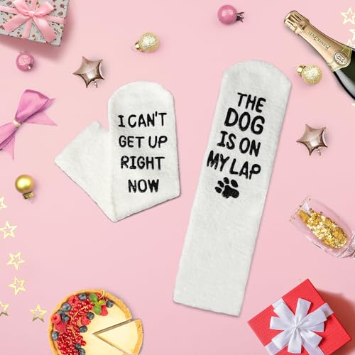 Image of Funny Dog Socks for Men & Women, Novelty Fuzzy Crew Socks with Dog Paws Pattern, Non-Slip Soles