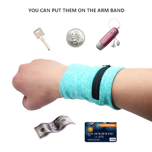 Image of boshiho Unisex Zippered Wristband Pouch Runner's Wrist Pocket Reversible Wrist Wallet